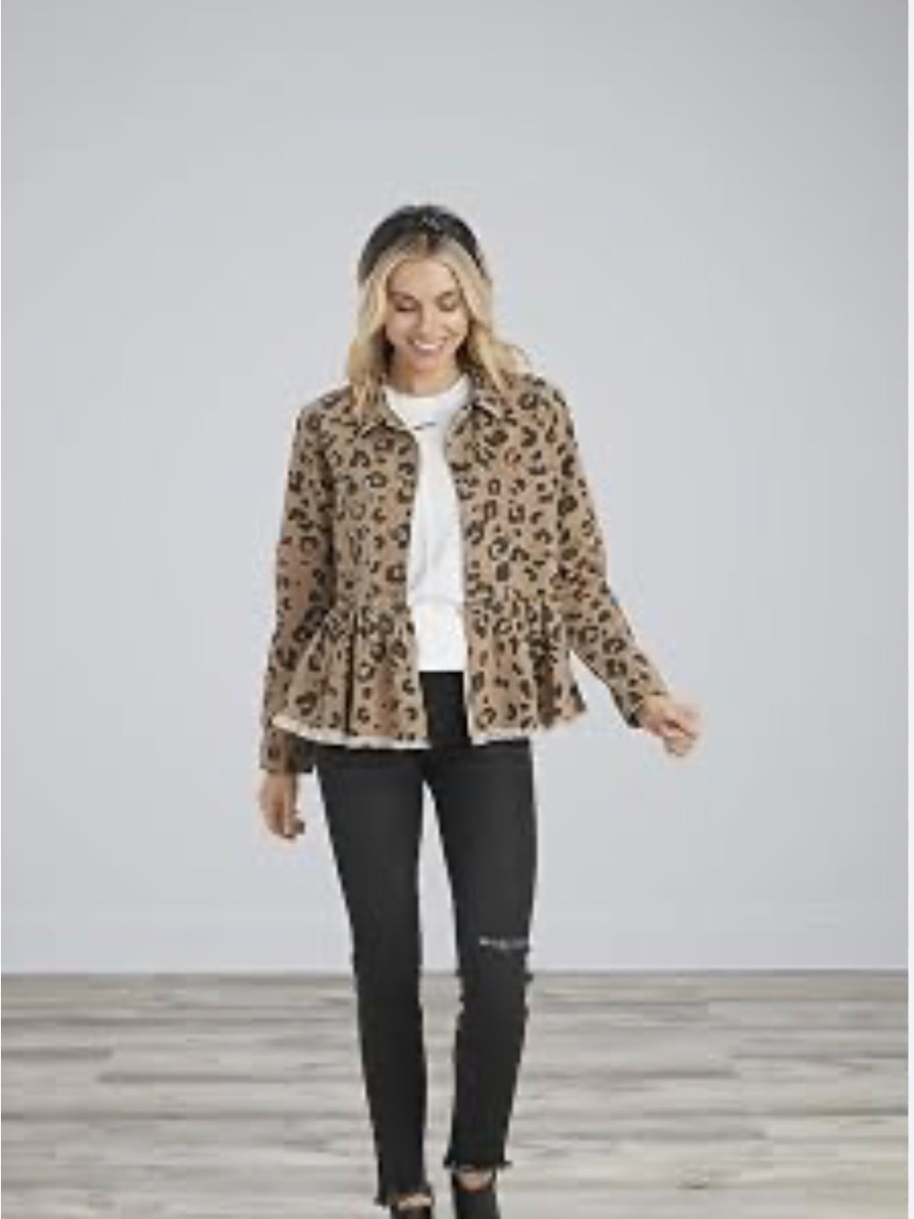 Mud Pie Leopard Print Peplum Banks Jacket - Tan/Black